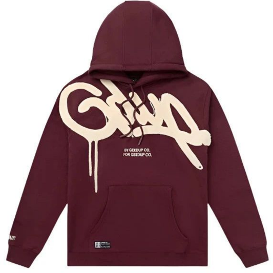 Geedup Handstyle Hoodie Maroon Cream